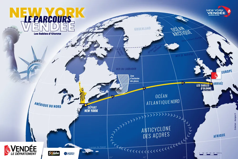 parcours de la New-York Vendée : départ de New york arrivée les Sables d'olonnes